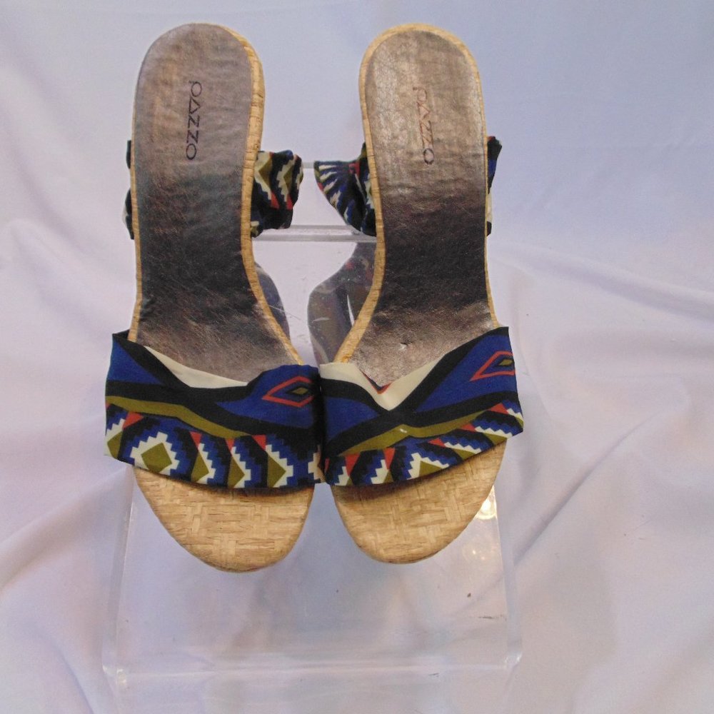 Pazzo Drape open toe wedge heel fabric wrap ankle straps size 7